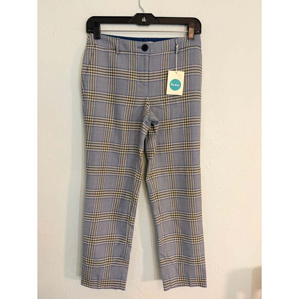 Boden Wool Plaid Trousers 2R Blue Green Straight Leg Cropped Preppy Academic